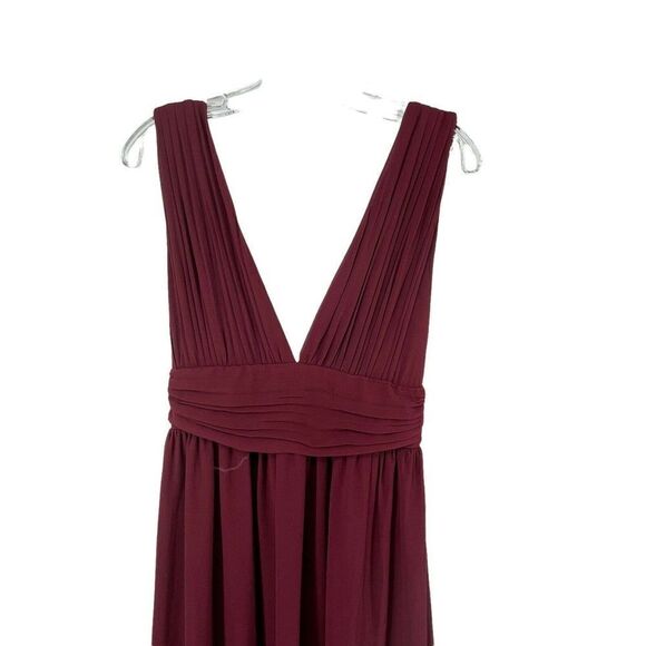 Lulus Burgundy Heavenly Hues Maxi Dress Gown Bridesmaid V Neck Slit Size Small - Picture 4 of 9